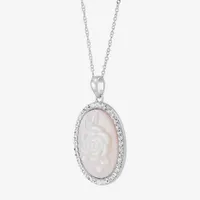 Cameo Womens Pink Mother Of Pearl Sterling Silver Flower Pendant Necklace