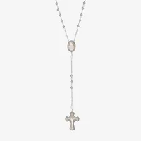 Womens Pink Mother Of Pearl Sterling Silver Rosary Necklaces