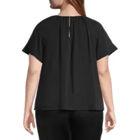 Worthington Plus Womens Crew Neck Short Sleeve Blouse