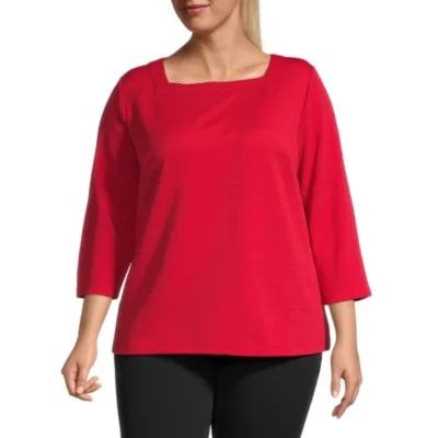 Liz Claiborne Plus Womens Square Neck 3/4 Sleeve Blouse