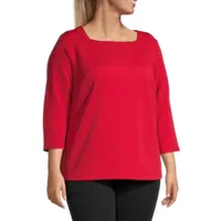 Liz Claiborne Plus Womens Square Neck 3/4 Sleeve Blouse