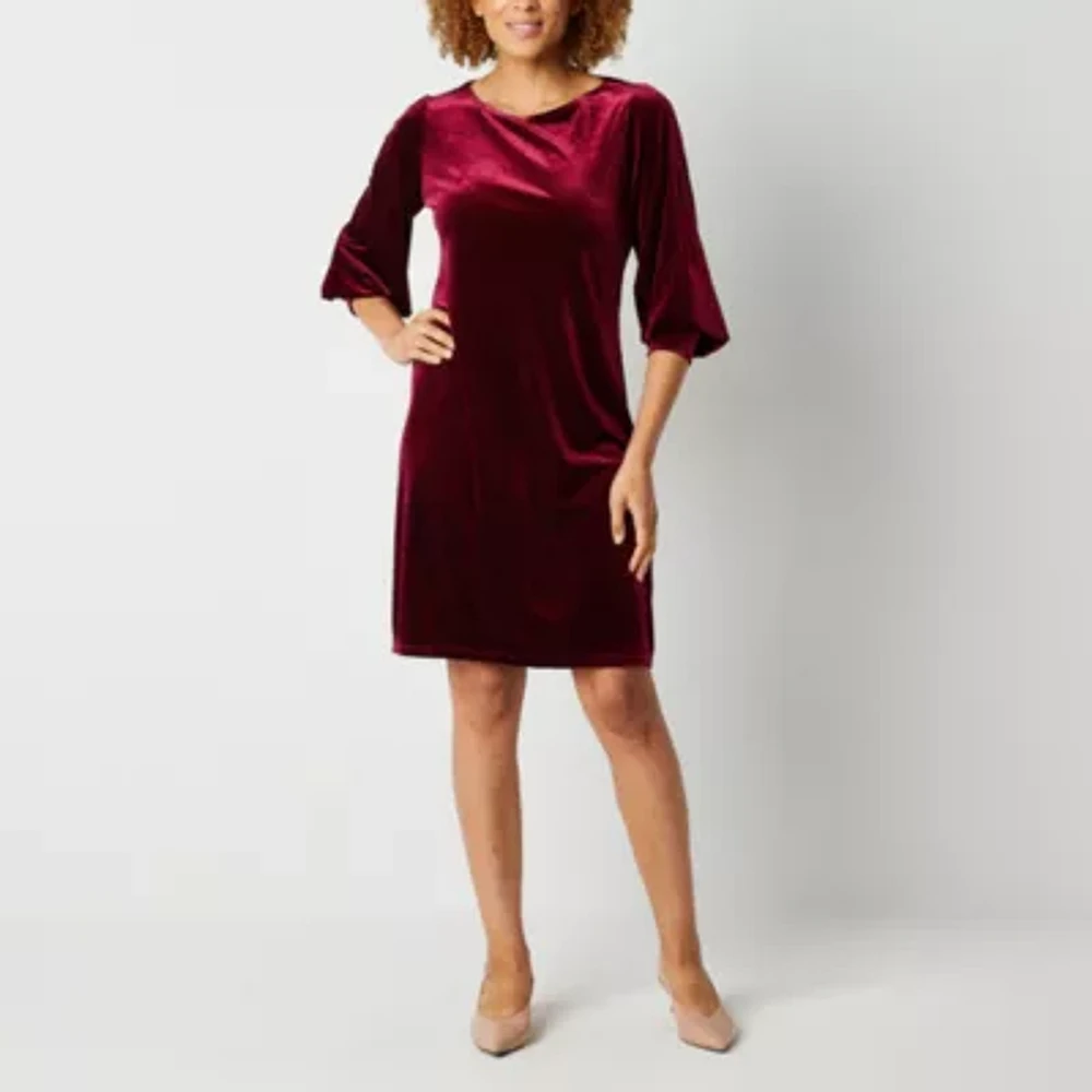 Studio 1 Womens 3/4 Sleeve Shift Dress