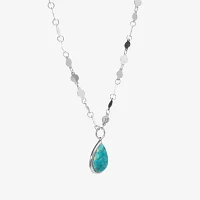 Womens Enhanced Blue Turquoise Sterling Silver Pendant Necklace