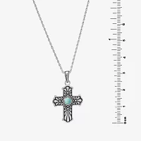 Womens Enhanced Blue Turquoise Sterling Silver Cross Pendant Necklace