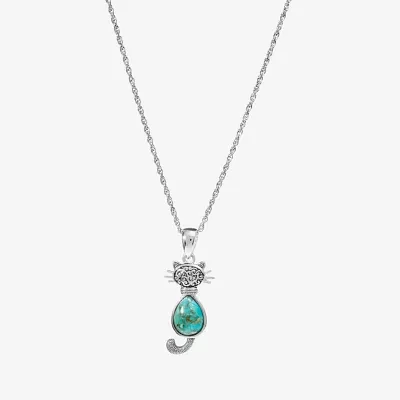 Womens Enhanced Blue Turquoise Sterling Silver 18 Inch Pendant Necklace
