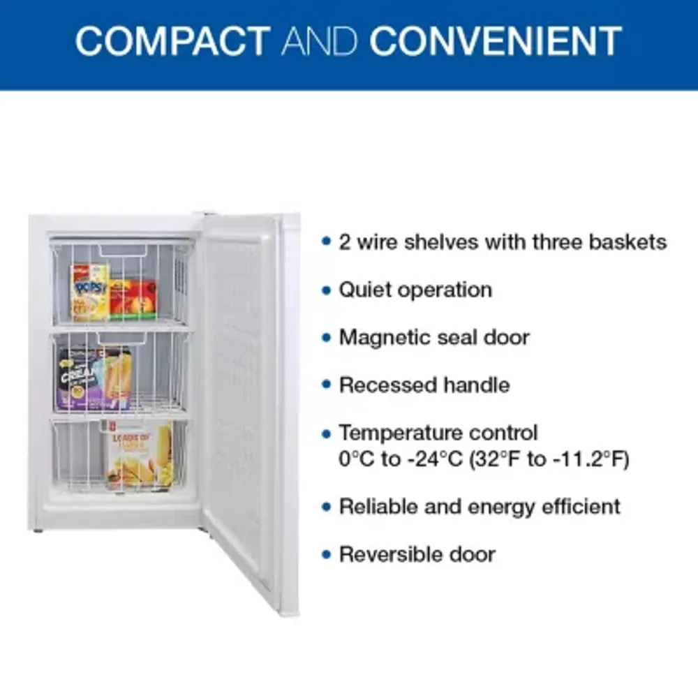 Compact Upright Freezer- 3.1 cu ft (88L)- White- Frost-Free- Flat Back