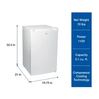 Compact Upright Freezer- 3.1 cu ft (88L)- White- Frost-Free- Flat Back