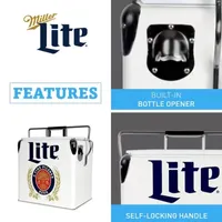 Miller Lite Retro Ice Chest Cooler with Bottle Opener 13L (14 qt)- White and Blue