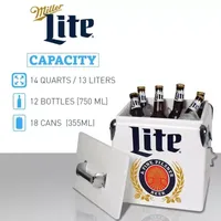 Miller Lite Retro Ice Chest Cooler with Bottle Opener 13L (14 qt)- White and Blue