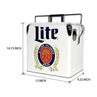 Miller Lite Retro Ice Chest Cooler with Bottle Opener 13L (14 qt)- White and Blue