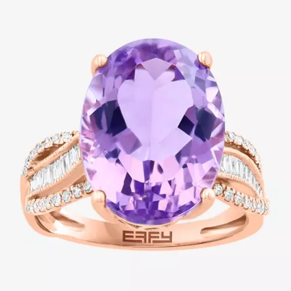 Effy  Womens 1/3 CT. T.W. Diamond & Genuine Purple Amethyst 14K Rose Gold Oval Cocktail Ring