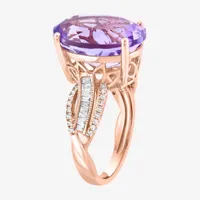 Effy  Womens 1/3 CT. T.W. Diamond & Genuine Purple Amethyst 14K Rose Gold Oval Cocktail Ring