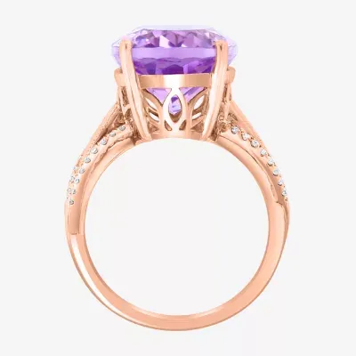 Effy  Womens 1/3 CT. T.W. Diamond & Genuine Purple Amethyst 14K Rose Gold Oval Cocktail Ring