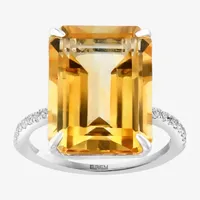 Effy Womens Genuine Orange Citrine & White Sapphire Sterling Silver Cocktail Ring