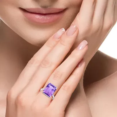 Effy  Womens Genuine Purple Amethyst & White Sapphire Sterling Silver Cocktail Ring