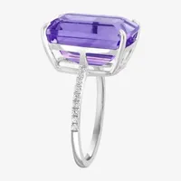 Effy  Womens Genuine Purple Amethyst & White Sapphire Sterling Silver Cocktail Ring