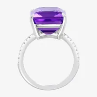 Effy  Womens Genuine Purple Amethyst & White Sapphire Sterling Silver Cocktail Ring