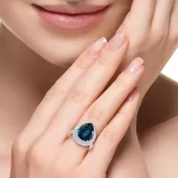 Effy  Womens 3/4 CT. T.W. Diamond & Genuine Blue Topaz 14K White Gold Cocktail Ring