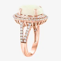 Effy  Womens 1 CT. T.W. Diamond & Genuine White Opal 14K Rose Gold Oval Cocktail Ring