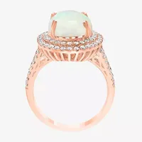 Effy  Womens 1 CT. T.W. Diamond & Genuine White Opal 14K Rose Gold Oval Cocktail Ring