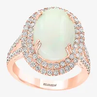 Effy  Womens 1 CT. T.W. Diamond & Genuine White Opal 14K Rose Gold Oval Cocktail Ring