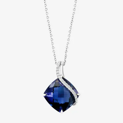 Effy  Womens 1/10 CT. T.W. Genuine Blue Topaz 14K White Gold Pendant Necklaces