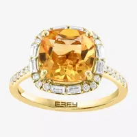 Effy  Womens 3/8 CT. T.W. Diamond & Genuine Orange Citrine 14K Gold Cocktail Ring