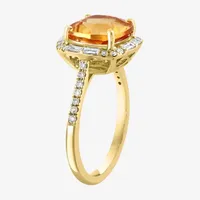 Effy  Womens 3/8 CT. T.W. Diamond & Genuine Orange Citrine 14K Gold Cocktail Ring