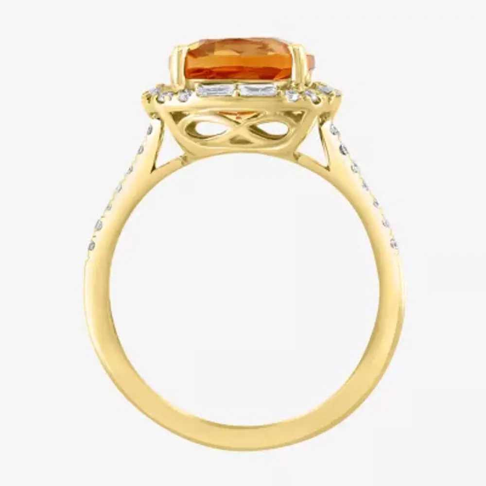 Effy Womens / CT. T.W. Diamond & Genuine Orange Citrine 14K Gold Cocktail Ring