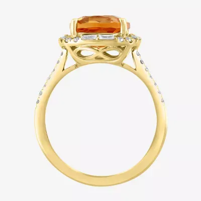 Effy  Womens 3/8 CT. T.W. Diamond & Genuine Orange Citrine 14K Gold Cocktail Ring