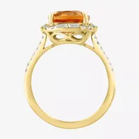 Effy  Womens 3/8 CT. T.W. Diamond & Genuine Orange Citrine 14K Gold Cocktail Ring