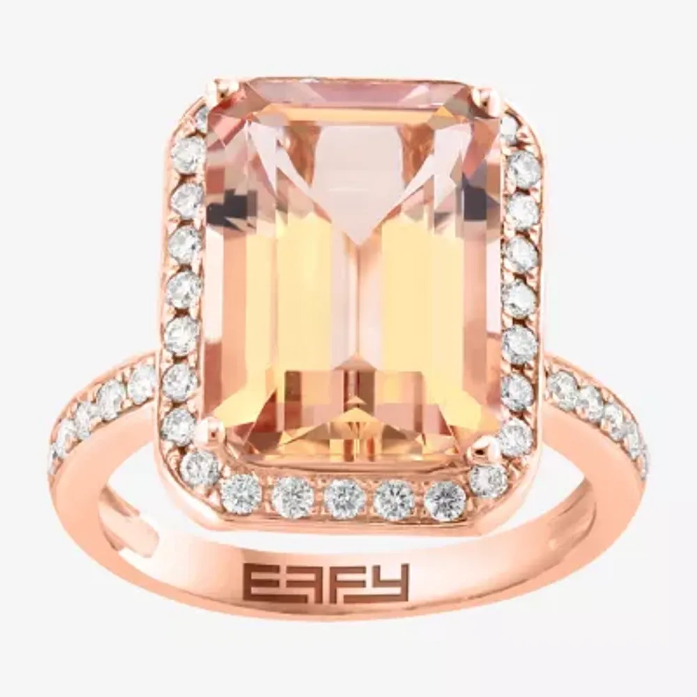 Effy  Womens 5/8 CT. T.W. Diamond & Genuine Pink Morganite 14K Rose Gold Cocktail Ring