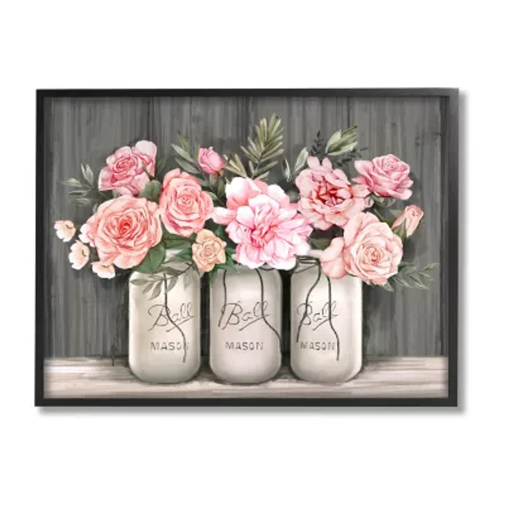 Stupell Industries Blossoming Pink Rose Bouquets Framed Print