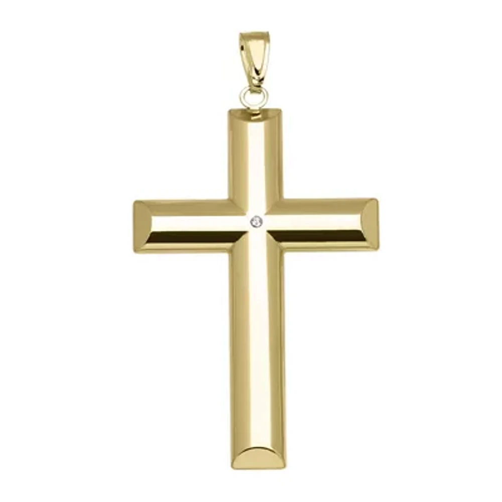 Crystal-Accent Hollow 14K Yellow Gold Cross Pendant