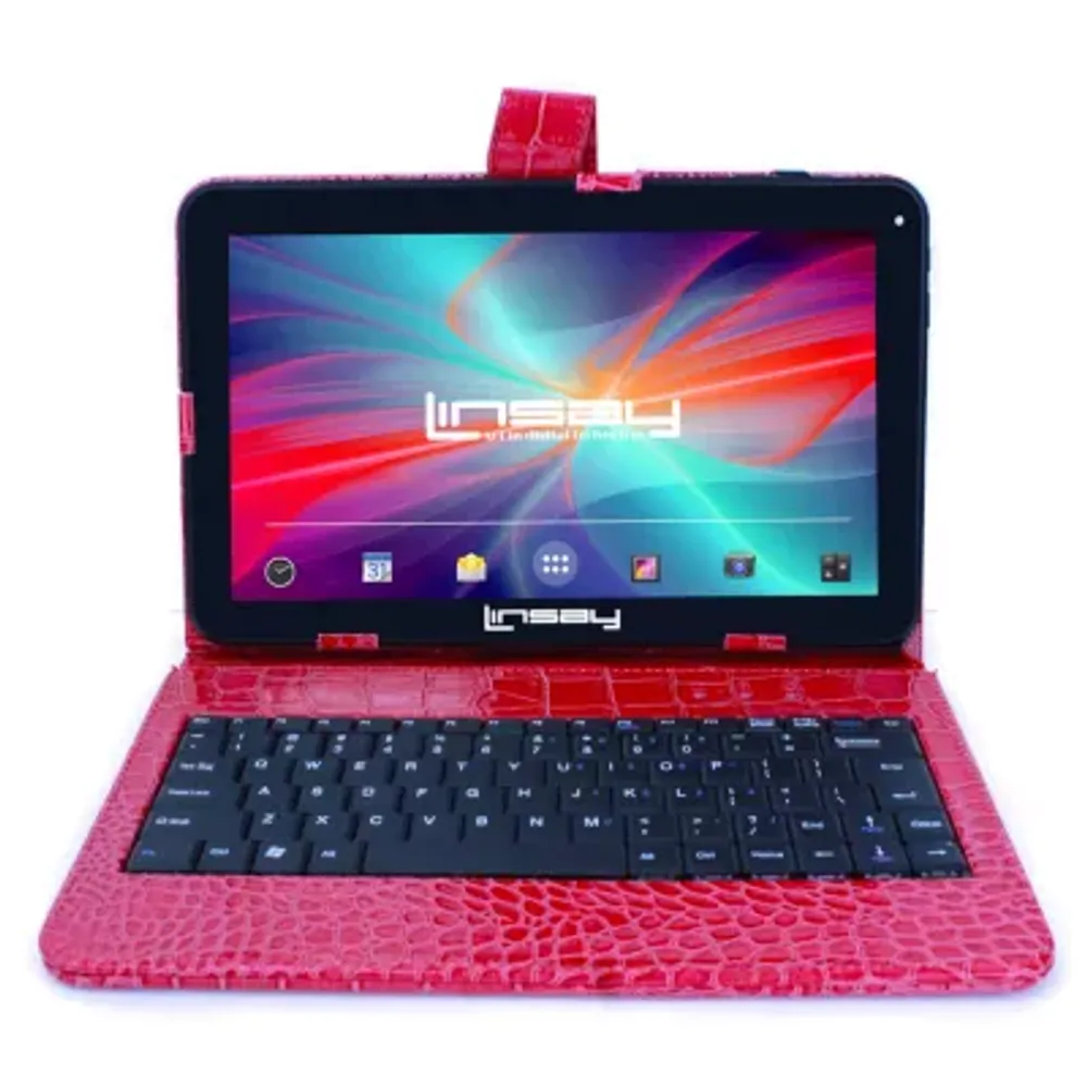 10.1" Quad Core 2GB RAM 32GB Storage Android 12 Tablet with Red Crocodile Style Leather Keyboard"