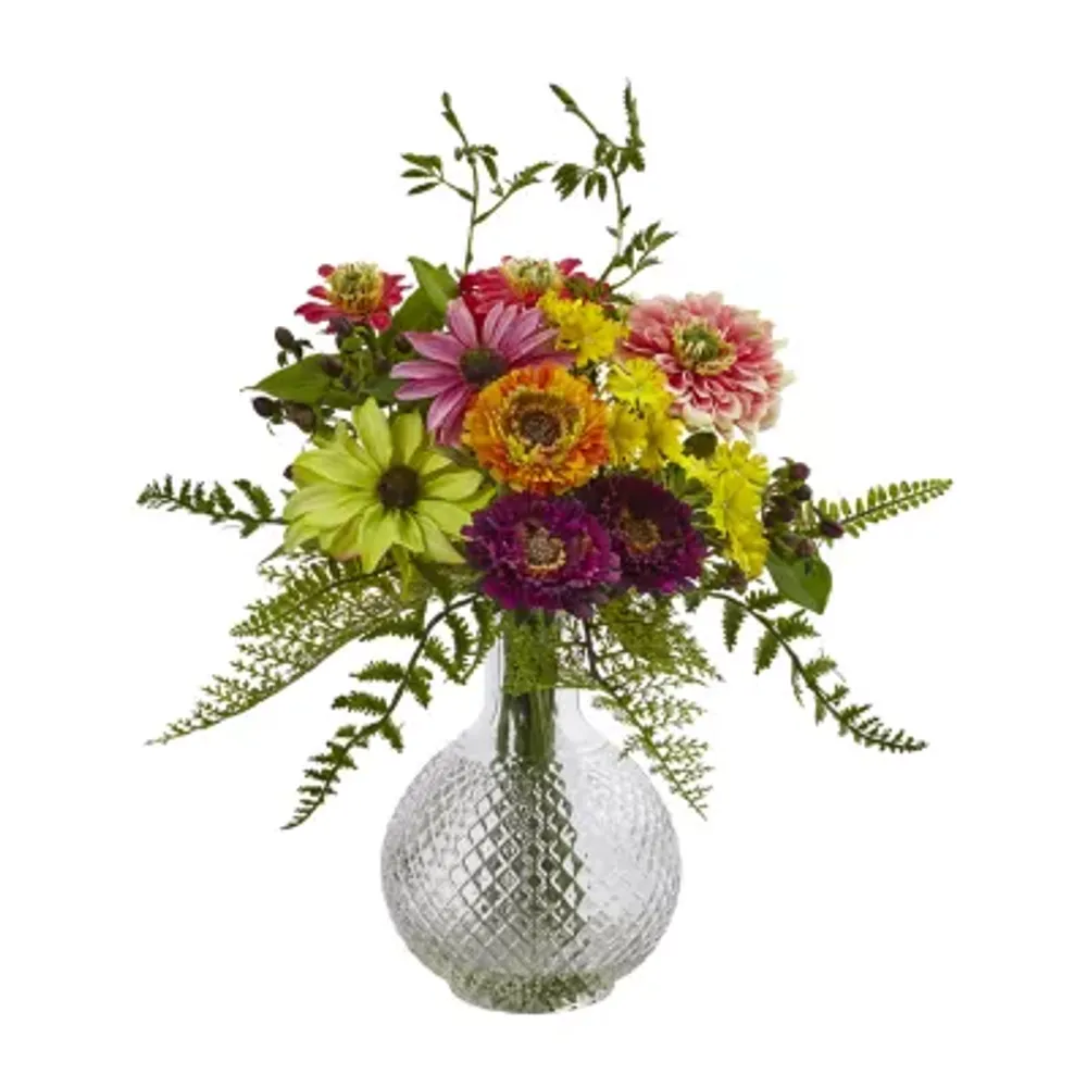 Nearly Natural Mixed Flower In Glass Vase Artificial Flowers