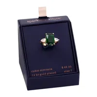 Sparkle Allure Cubic Zirconia 14K Gold Over Brass Emerald Rectangular Cocktail Ring