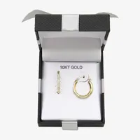 White Crystal 10K Gold 18mm Round Hoop Earrings