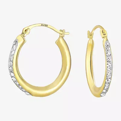 White Crystal 10K Gold 18mm Round Hoop Earrings