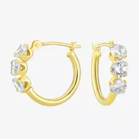 White Cubic Zirconia 10K Gold 14mm Round Hoop Earrings