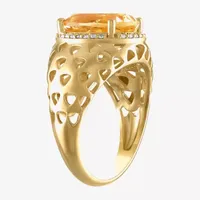 Womens Genuine Yellow Citrine & 1/7 CT. T.W. Diamond 14K Gold Over Silver Cocktail Ring