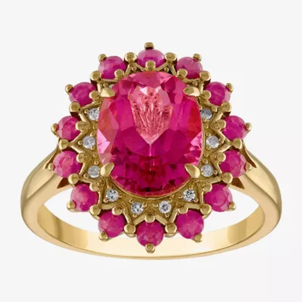 Womens Genuine Pink Topaz Diamond ACcent 14K Gold Over Silver Cocktail Ring