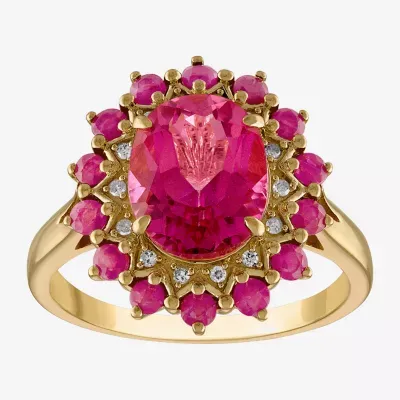 Womens Genuine Pink Topaz Diamond ACcent 14K Gold Over Silver Cocktail Ring