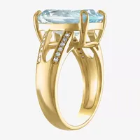 Womens Genuine Blue Topaz & 1/10 CT. T.W. Diamond 14K Gold Over Silver Cocktail Ring