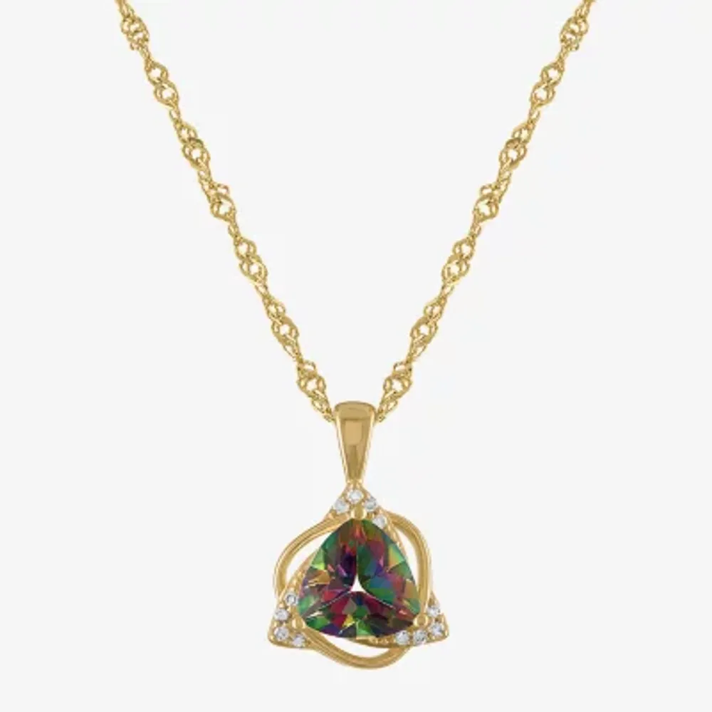 Womens Genuine Mystic Fire Topaz & Genuine Diamond Accent 14K Gold Over Silver Pendant Necklace