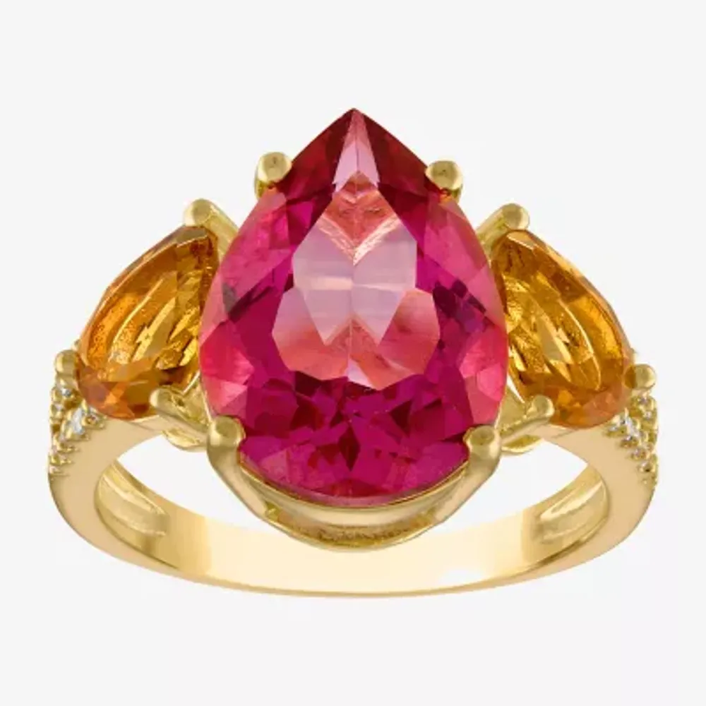 Womens Genuine Pink Topaz & Citrine 14K Gold Over Silver Cocktail Ring