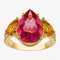 Womens Genuine Pink Topaz & Citrine 14K Gold Over Silver Cocktail Ring