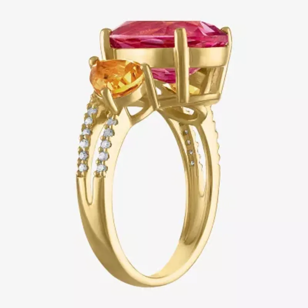 Womens Genuine Pink Topaz & Citrine 14K Gold Over Silver Cocktail Ring