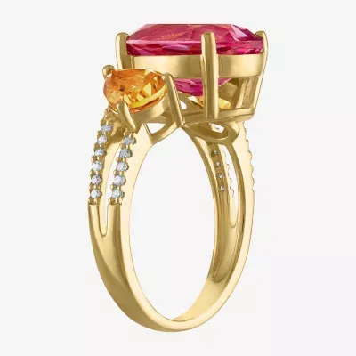 Womens Genuine Pink Topaz & Citrine 14K Gold Over Silver Cocktail Ring