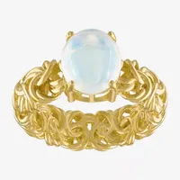 Womens Genuine White Opal 14K Gold Over Silver Cocktail Ring